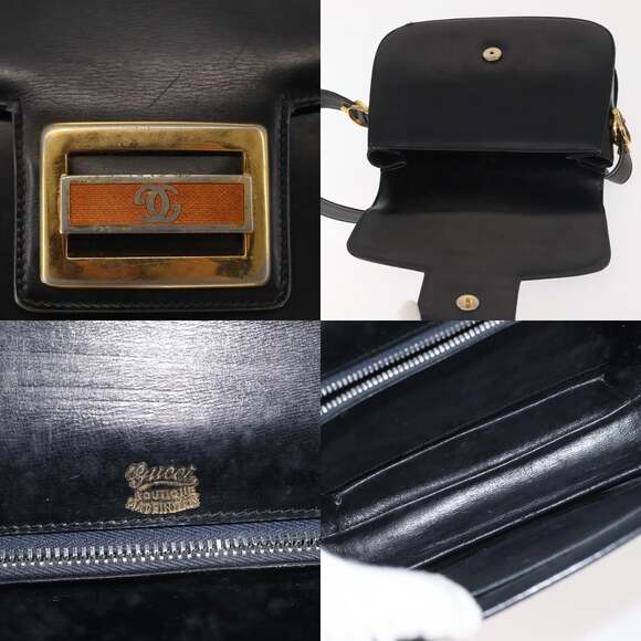 GUCCI Shoulder Bag Leather Navy Gold - Picture 11 of 12